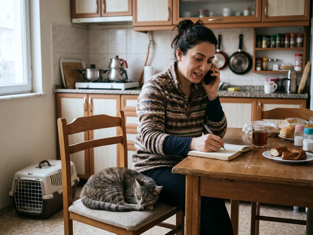Evde kedisinin yanında telefonla randevu alan kişi